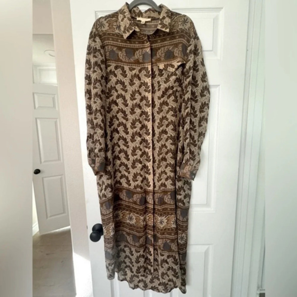 100% silk Burning Torch sheer button down dress size medium